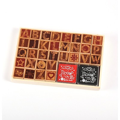 Fancy Majuscule Wooden Stamp Sets AJEW-E008-10-1