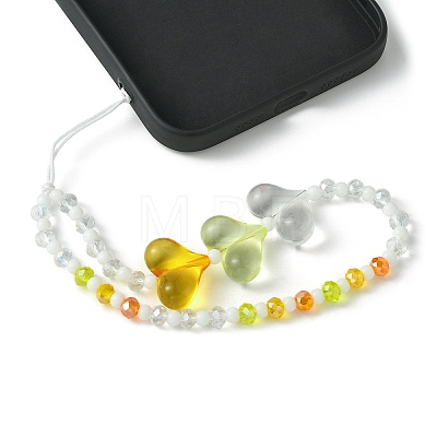 Heart Acrylic & Glass Beaded Mobile Straps HJEW-TA00057-1