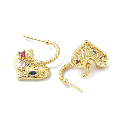 Colorful Cubic Zirconia Heart Dangle Stud Earrings EJEW-H135-08G-1
