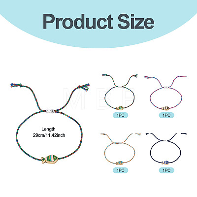 4Pcs 4 Colors Alloy Enamel Fish Charm Adjustable Bracelets BJEW-TA0001-30-1