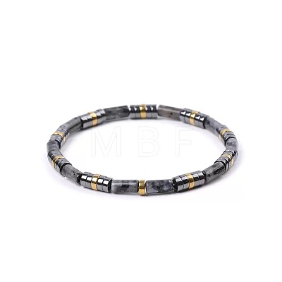 Bohemian Natural Labradorite & Golden Synthetic Non-magnetic Hematite Beaded Stretch Bracelets for Women Men NY1304-4-1