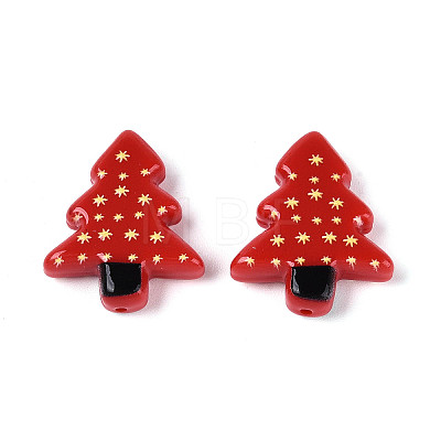 Christmas Printed Opaque Resin Beads RESI-N043-27B-1