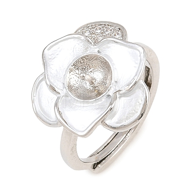 Flower Brass Micro Pave Cubic Zirconia & Enamel Cuff Ring Settings KK-CBAC351-06P-03-1
