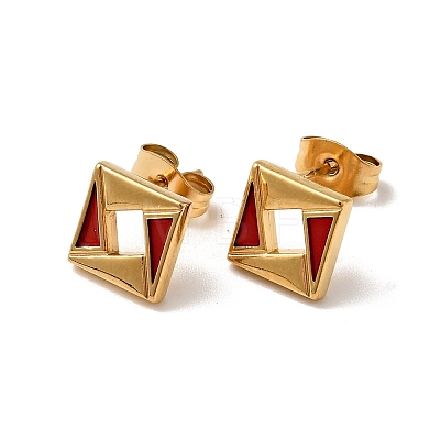 Ion Plating(IP) Rhombus 304 Stainless Steel Stud Enamel Earrings EJEW-A081-19G-1