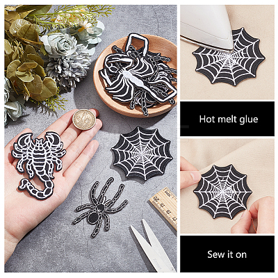 10Pcs 5 Style Halloween Spider/Scorpion/Web Computerized Embroidery Cloth Iron on/Sew on Patches PATC-FG0001-78-1