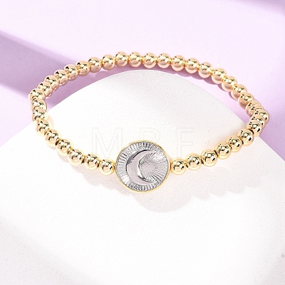 Brass Round Beads Stretch Bracelets for Women BJEW-H640-03B-GP-1