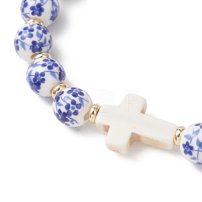 Handmade Porcelain & Synthetic Turquoise Beaded Bracelets BJEW-JB13571-1