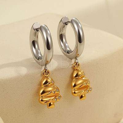 Christmas 304 Stainless Steel Clear Cubic Zirconia Two Tone Hoop Earrings FS-WG279DA-06-1