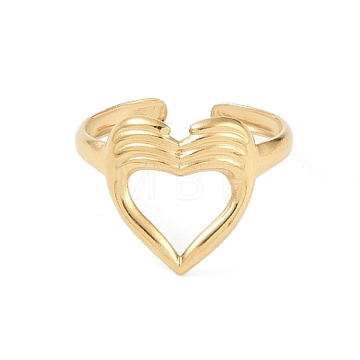 12Pcs Ion Plating(IP) 304 Stainless Steel Heart Open Cuff Rings for Women RJEW-G312-08G-1