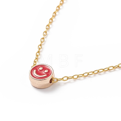5Pcs 5 Colors Alloy Enamel Smiling Face Pendant Necklaces Set with 304 Stainless Steel Chains for Women NJEW-JN03995-1