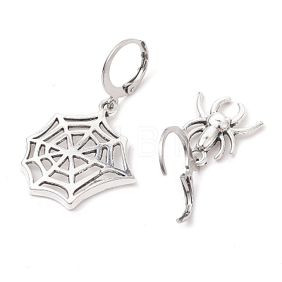 Halloween Spider Web & Spider Tibetan Style Alloy Dangle Earrings EJEW-JE05852-1-1