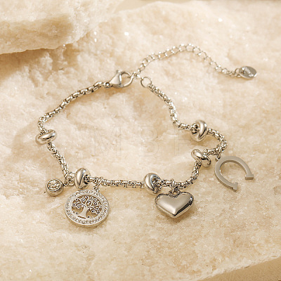 304 Stainless Steel & Crystal Rhinestone Charm Bracelets WG20FFB-02-1