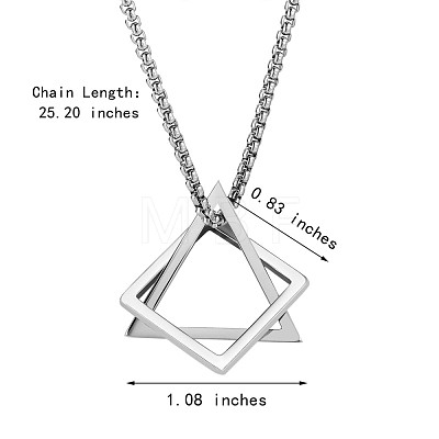304 Stainless Steel Triangle & Rhombus Pendant Necklace with Box Chains JN1045C-1