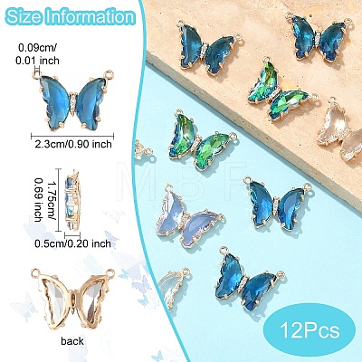 12Pcs Brass Pave Faceted Glass Connector Charms FIND-YW0007-51-1