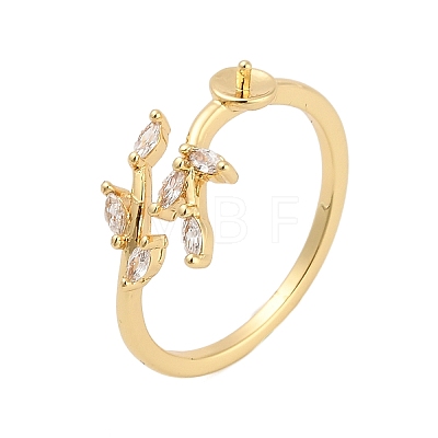 Leaf Brass Micro Pave Cubic Zirconia Cup Peg Ring Settings for Half-drilled Beads KK-NH0009-03G-1