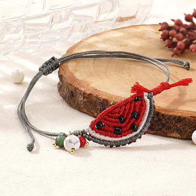 Summer Handmade Woven Watermelon & Glass Bead Charm Bracelets NP8389-1