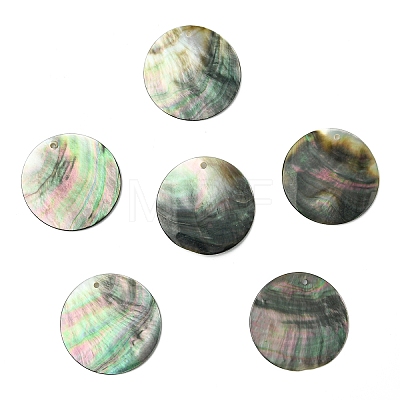 6Pcs Black Lip Shell Pendants SSHEL-YW0001-13A-1
