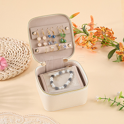 Portable Travel PU Leather Jewelry Storage Zipper Boxes with Handle CON-WH20005-28A-1