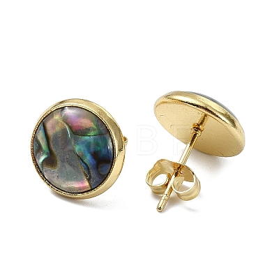 Flat Round Natural Paua Shell Stud Earring for Women EJEW-JE07126-01-1
