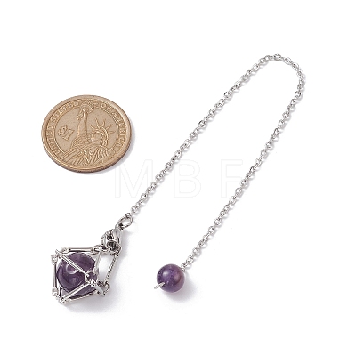 Brass Pouch Gemstone Round Beads Dowsing Pendulums PALLOY-JF02504-1