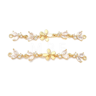 Brass Pave Clear Cubic Zirconia Connector Charms X-KK-Z139-12G-03-1