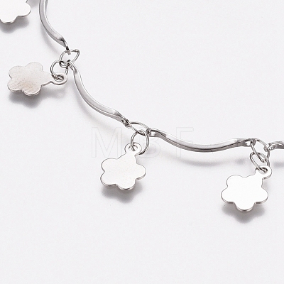 304 Stainless Steel Flower Charm Bracelets BJEW-G628-04P-1