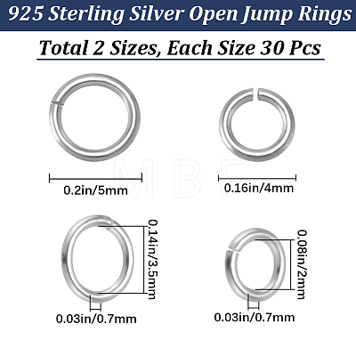 60Pcs 2 Styles 925 Sterling Silver Open Jump Rings STER-BBC0006-21-1