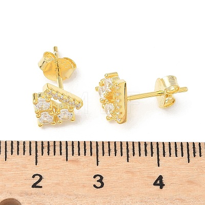 925 Sterling Silver Clear Cubic Zirconia Stud Earrings EJEW-Q032-01C-G-1
