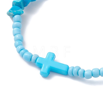 2Pcs Natural Rose Quartz & Synthetic Turquoise Chip Beaded Stretch Bracelets for Women BJEW-JB12909-1