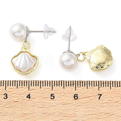 Shell Shape Alloy Dangle Stud Earrings EJEW-F408-01G-1