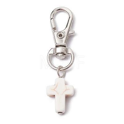 Synthetic Turquoise Cross Pendant Decorations HJEW-JM01531-02A-1