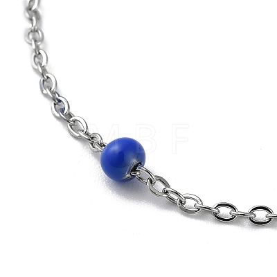 304 Stainless Steel Cable Chain Bracelet with Enamel Rondelle Beaded BJEW-G683-02P-01-1