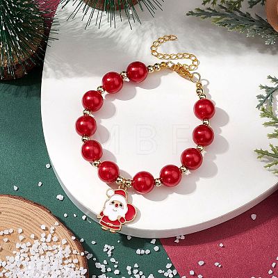 Christmas Theme ABS Plastic Imitation Pearl Link & Charm Bracelets BJEW-JB11115-1