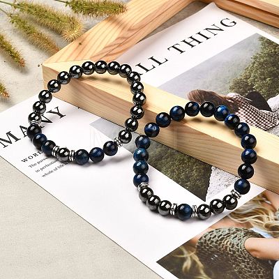 Natural Tiger Eye(Dyed) Beads Stretch Bracelets Set BJEW-JB06653-05-1