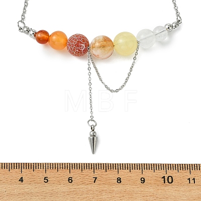 4Pcs 4 Styles Natural Mixed Stone Round Graduated Beaded Pendant 304 Stainless Steel Cable Chain Necklaces for Women NJEW-TA00242-1