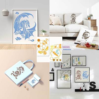 2Pcs 2 Styles Bees Theme PET Plastic Hollow Out Drawing Painting Stencils Templates Sets DIY-WH0299-002-1