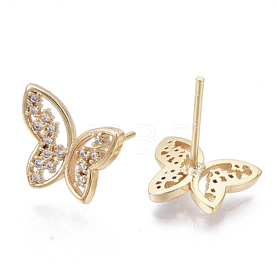 Brass Micro Pave Clear Cubic Zirconia Stud Earrings EJEW-N014-01-NF-1