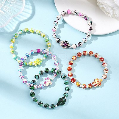 Dyed Synthetic Turquoise & ABS Plastic Imitation Pearl Beads Stretch Bracelets for Women BJEW-JB13641-1