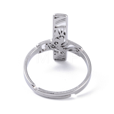 Non-Tarnish 304 Stainless Steel Adjustable Finger Rings. Hollow Cross RJEW-C074-04P-1