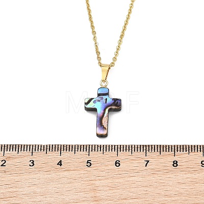 Natural Abalone Shell Religion Cross Pendant 304 Stainless Steel Cable Chain Necklaces for Women NJEW-JN06003-1