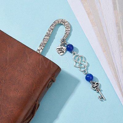Mother's Day Key & Infinity Love Heart Pendant Bookmark with Natural Malaysia Jade AJEW-JK00259-04-1