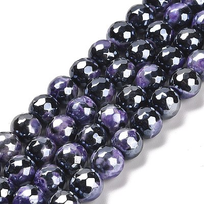 Electroplated Natural Fire Crackle Agate Round Beads Strands G-G0006-A02-05-1