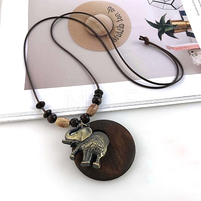 Bohemian Wood Donut Alloy Pendant Long Necklaces for Women FS-WGBD296-09-1