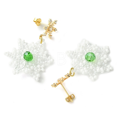 Christmas Snowflake Glass Seed Braided Dangle Earrings EJEW-MZ00233-1