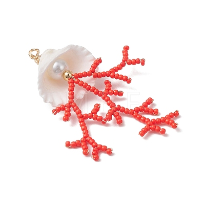 Glass Seed Beaded & Clam Shell Big Pendants PALLOY-MZ01152-01-1