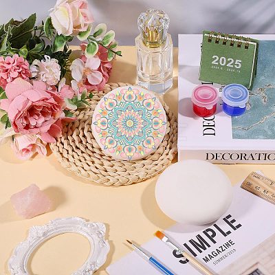 Flat Round White Cement Painting Rock DIY-WH0783-012-1