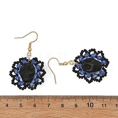 Halloween Gothic Synthetic Turquoise Skull Dangle Earrings EJEW-MZ00807-02-1