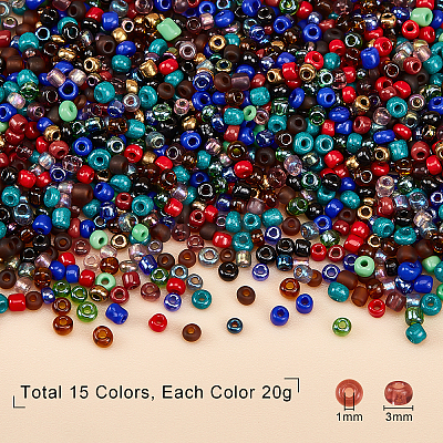  300g 15 Colors Glass Seed Beads SEED-NB0001-30-1