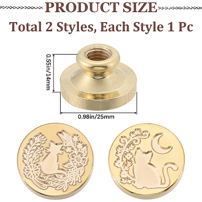 CRASPIRE 2Pcs 2 Styles Golden Plated Wax Seal Brass Stamp Head AJEW-CP0007-54A-01-1