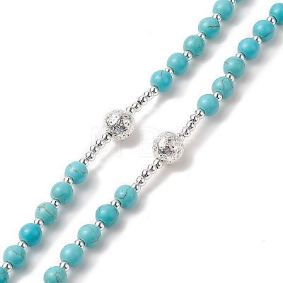 Natural Lava Rock & Synthetic Turquoise Rosary Bead Necklace NJEW-JN04237-01-1